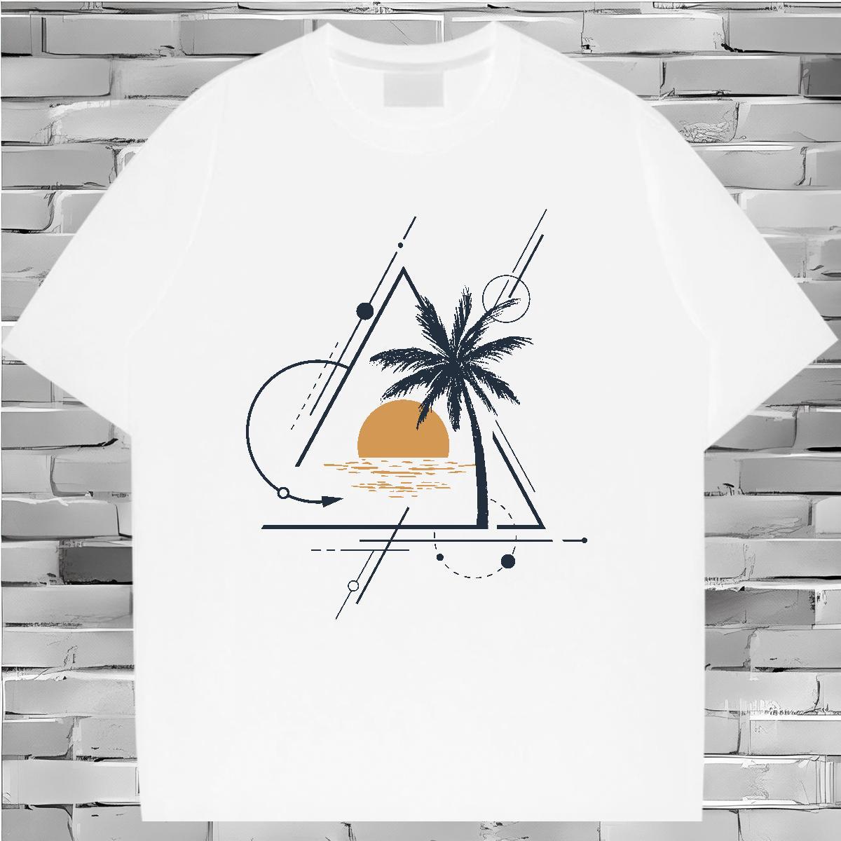 2024 Summer T Shirts Men 230g Cotton tree Casual Daily Wear Polos Breathable Soft Loose Tshirts Asian Size