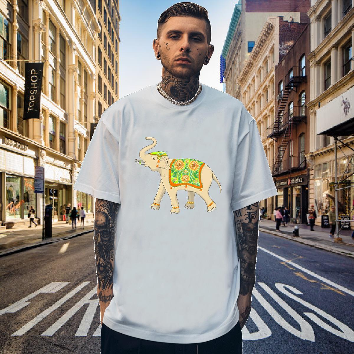 T Shirts Men 230g Cotton elephant Summer Casual Breathable Soft DIY Printed Couples T Shirts Custom Comfortable Tshirts