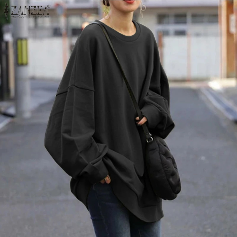 ZANZEA Women Long Sleeve Solid Sweatshirt Oversized Fashion Autumn Hoodies Casual Streetwear Winter Sweatshirts Loose Pullover 240806