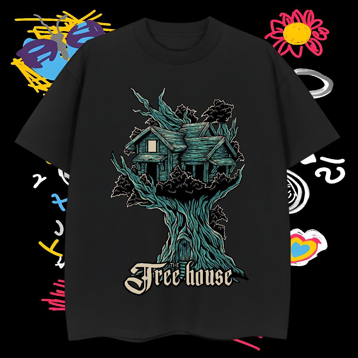 2024 Designer T-Shirts 230g Cotton tree Hip Hop Street Polos Breathable Short Sleeve Cool Design Men Tshirts Black White