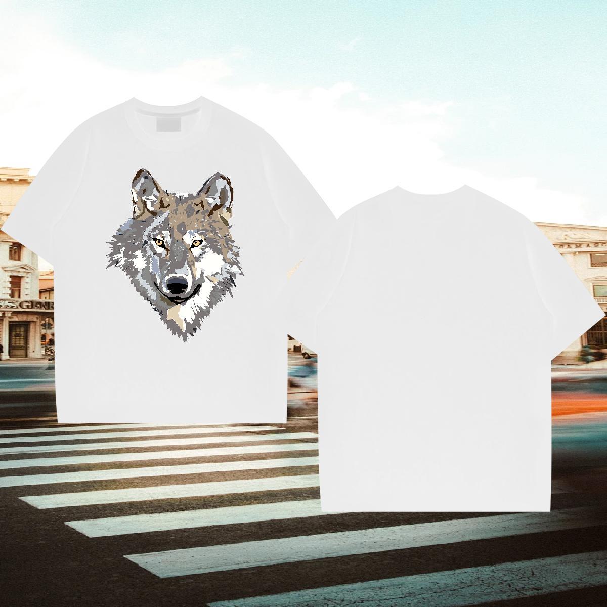 Wholesale T Shirts Men 230g Pure Cotton wolf Casual Daily Wear Tees Short Sleeve Soft Cool Men Tees Graphic