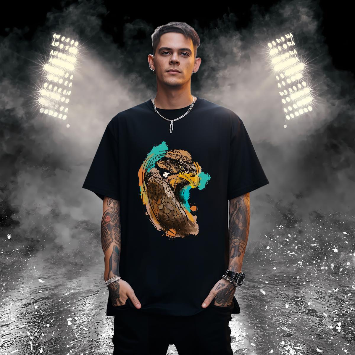 Men T Shirts 230g Pure Cotton eagle Casual Daily Wear Breathable Crew Neck Black White Men Clothes T-Shirt DIY Classic Tops