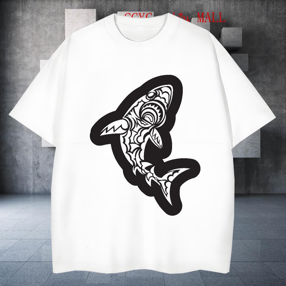 Fashion Designer Man T Shirts 230g Pure Cotton fish Summer Casual Clothes Breathable Short Sleeve High Quality Couples T Shirts DIY