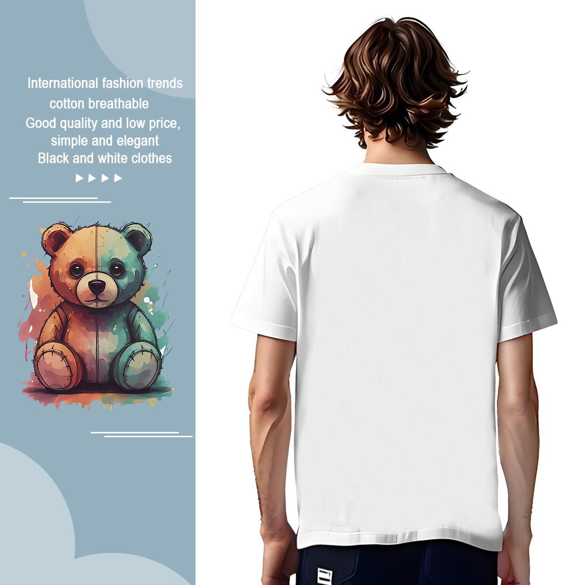 T-Shirts for Men 230g Pure Cotton bear Street wear Hip Hop Breathable Soft Customized Men Clothes T-Shirt Stylist Cool Wear