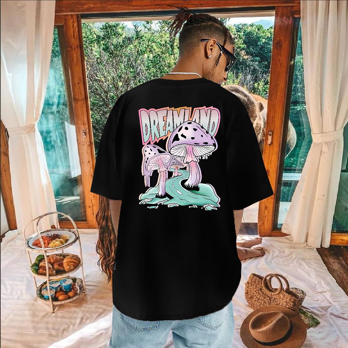 2024 Summer Man T Shirts 230g Pure Cotton mushroom Casual Daily Wear Top Tees Breathable Crew Neck Loose Men Tees Custom Cartoon