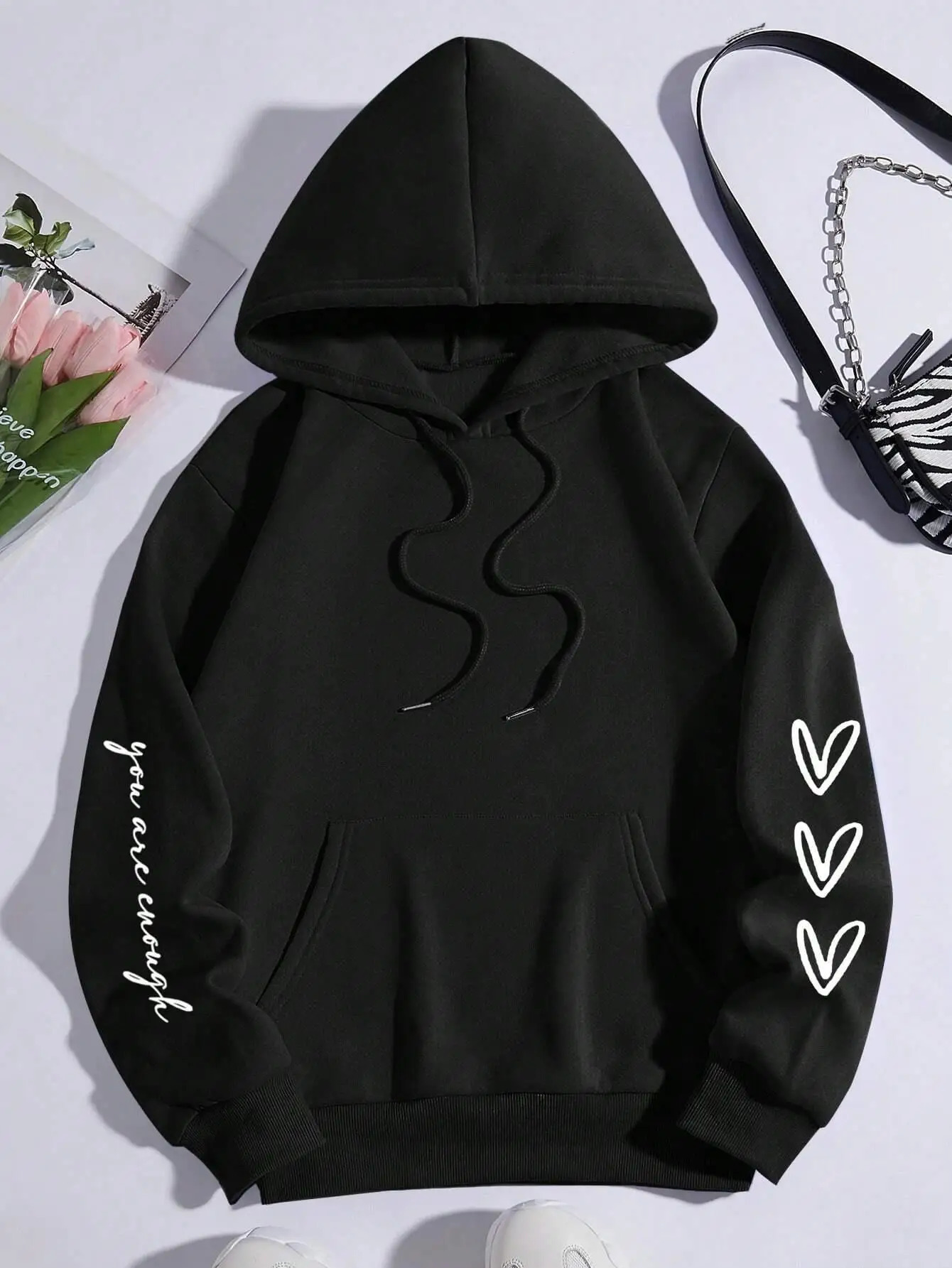 Dear Person Behind Me Letter Graphic Print Hoody Womens Fashion Soft Sweatshirt Autumn Warm Fleece Hooded Casual Loose Tops 240806
