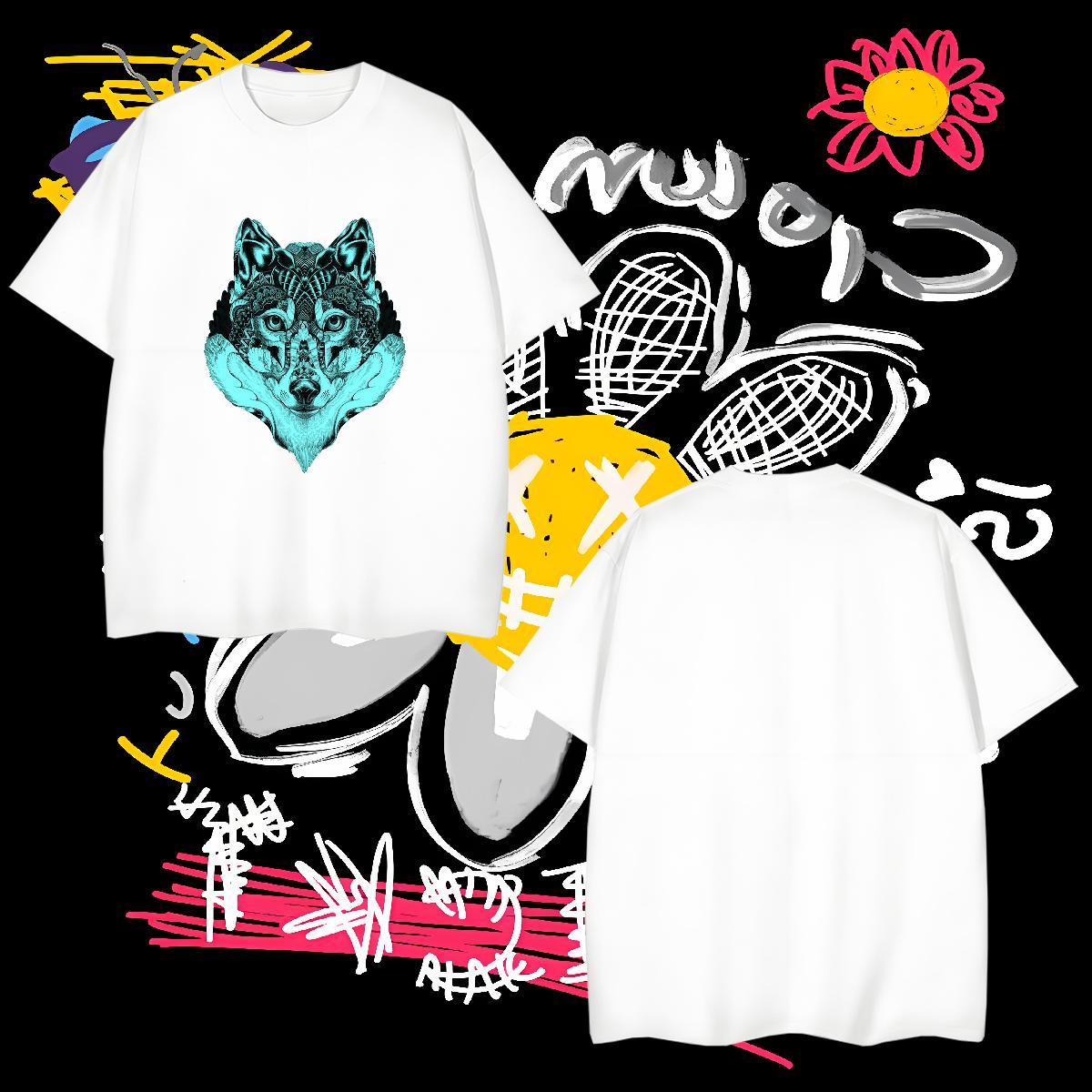 New Man T Shirts 230g 100% Cotton wolf Beach Top Tees Round Neck Short Sleeve Brand Men Clothes T-Shirt Oversized 3XL 4XL