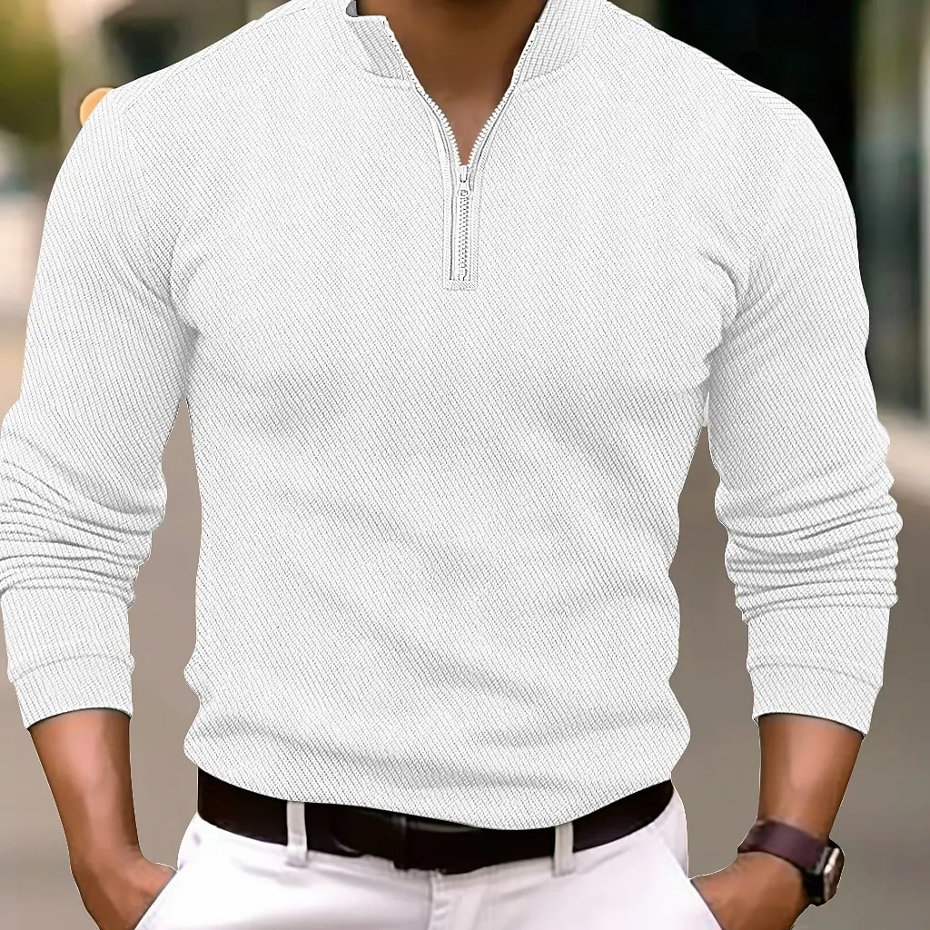 Trend Mens Fashion V-Neck Shirt Long Sleeve Mens Stitching Casual Sport T-Shirt Tops 240814
