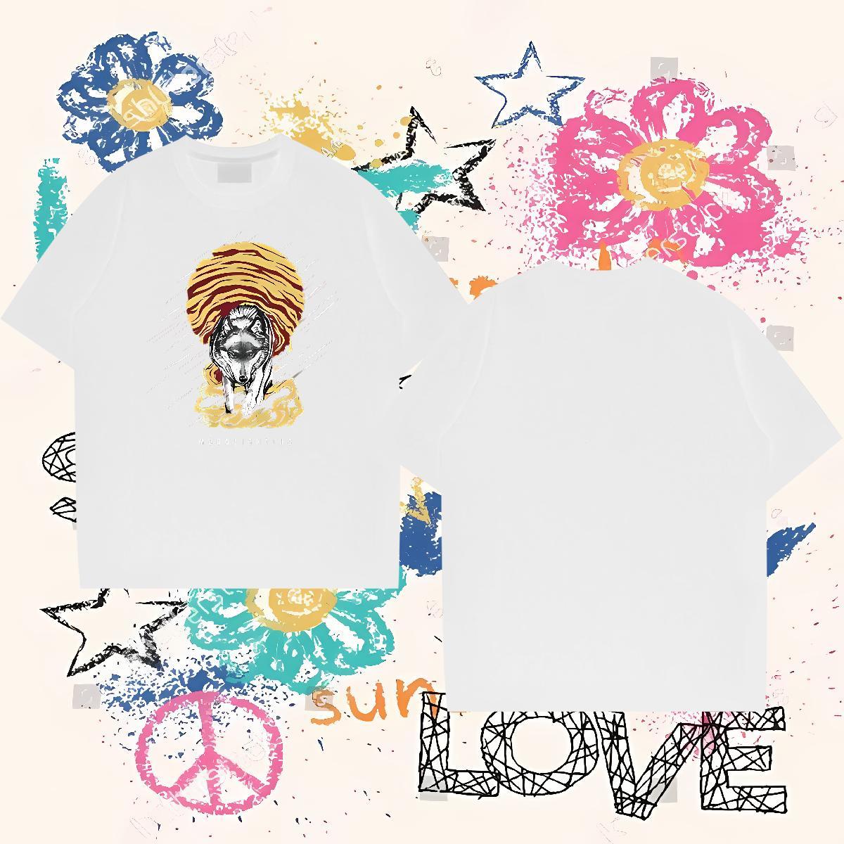 Fashion Casual T-Shirts 230g Pure Cotton wolf Casual Daily Wear Tshirts Breathable Crew Neck Designer Couples T Shirts White Plus Size