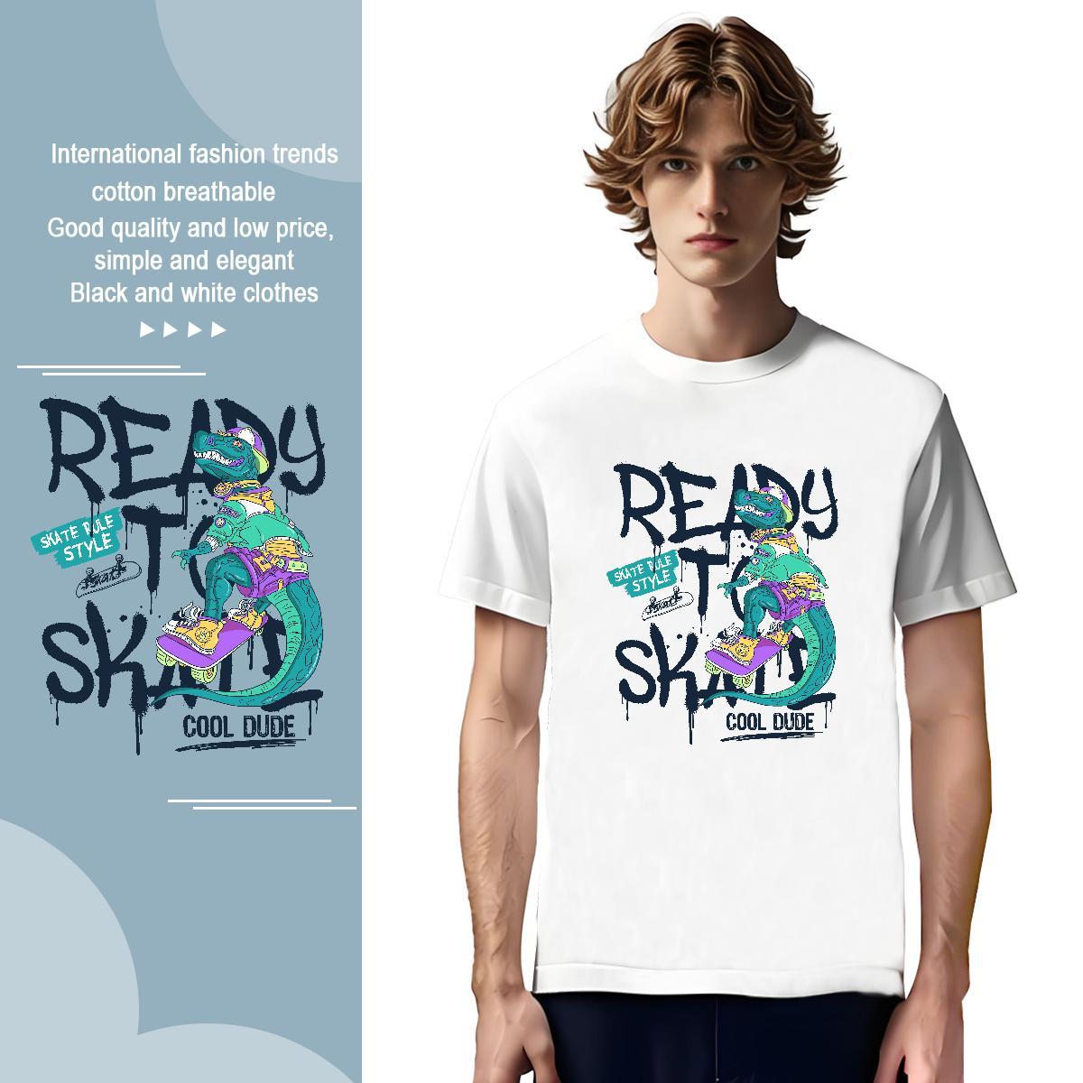 Popular Tshirt for Man Woman 100% Cotton 230g dinosaur T Shirts Men Hip Hop Street Crew Neck Cartoon Printing L-4XL 2024 Summer Tops Tees