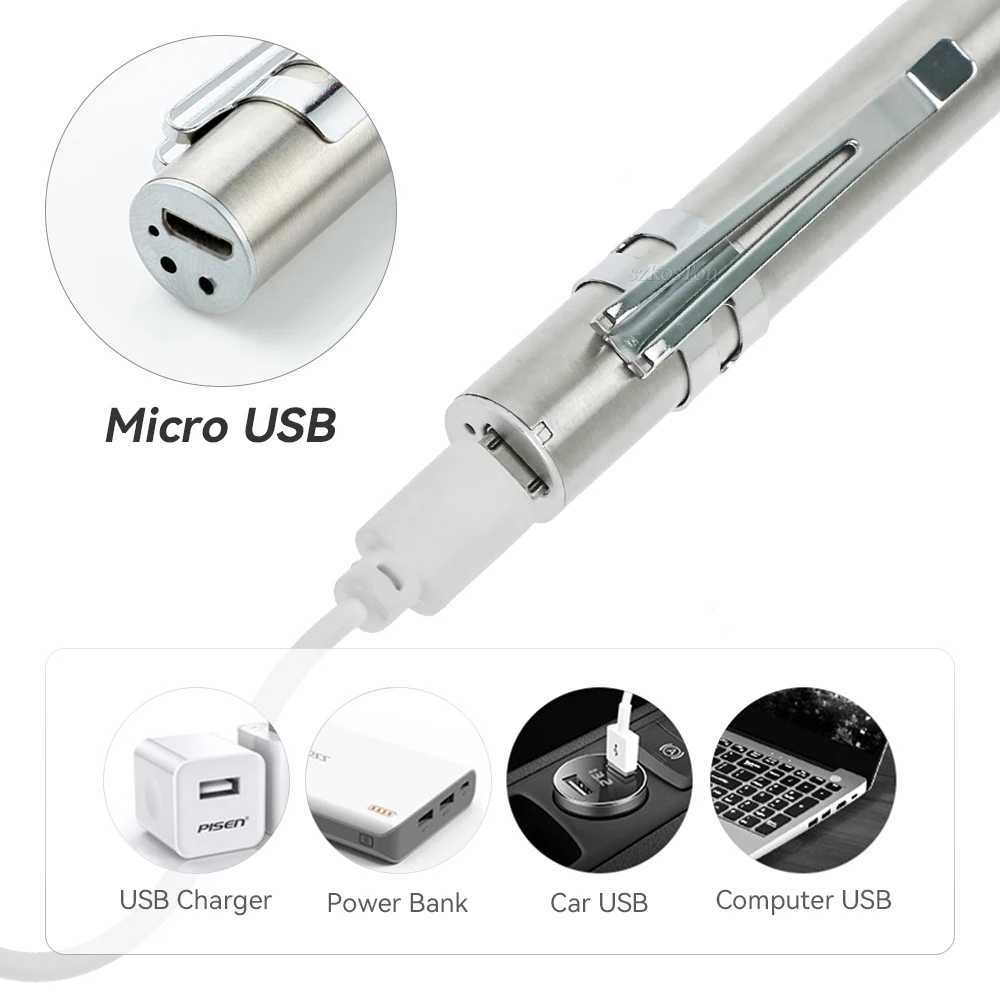 Energy-saving Portable Professional Medical Handy Pen Light USB Rechargeable Mini Flashlight LED Torch with Stainless Steel Clip M251117
