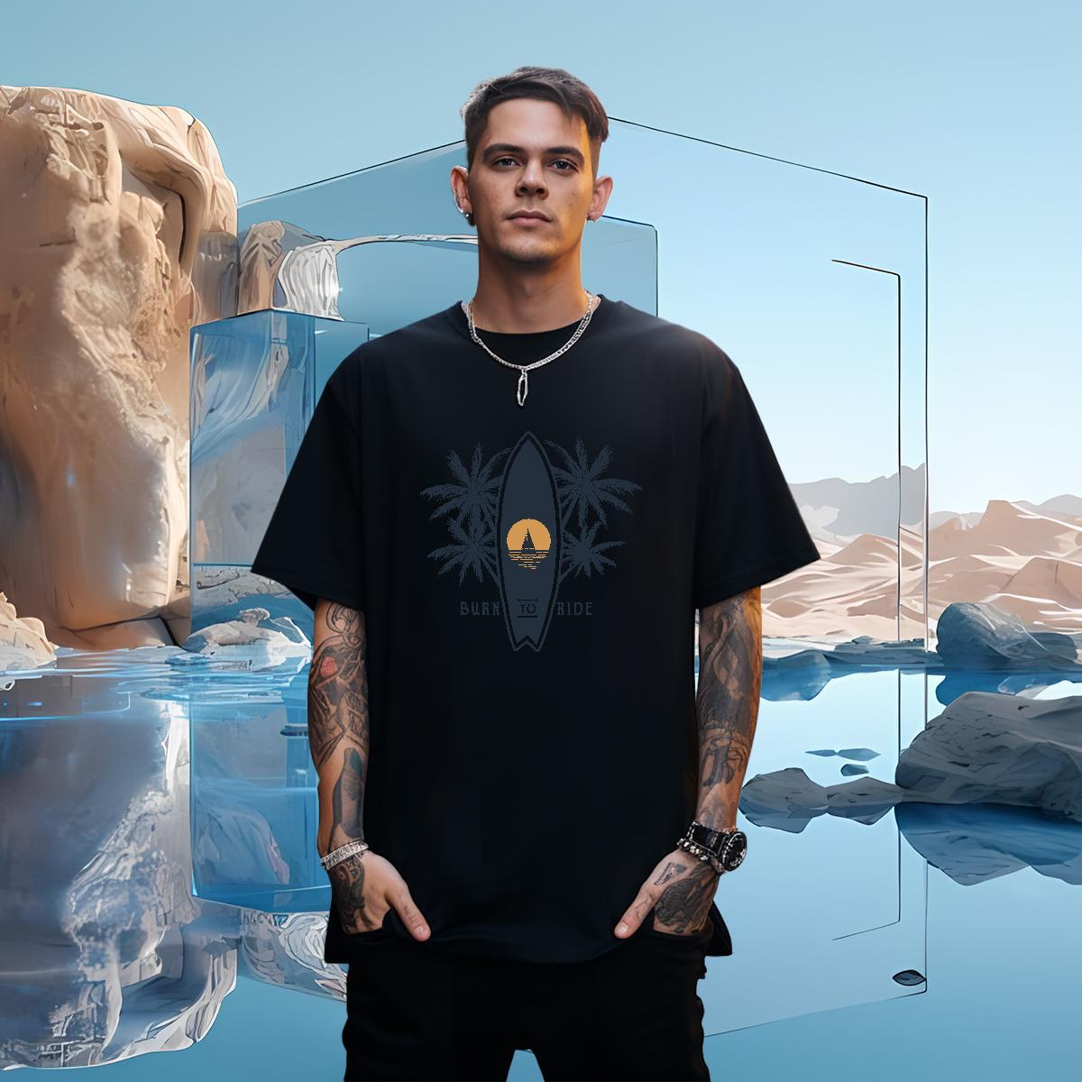 T Shirts Men 230g Pure Cotton sea Street Crew Neck Breathable Oversized 3XL 4XL Mens Tshirts 2024 Cool Design Tops Tees