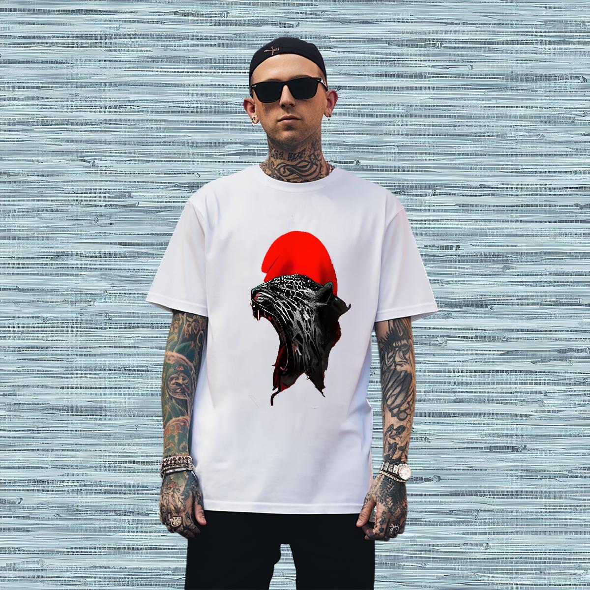 Soft Mens Tshirts 230g Pure Cotton leopard Mens T Shirts Daily Wear Breathable Short Sleeve Custom Anime 2024 Clothes