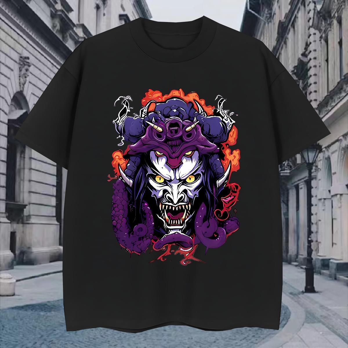 T-Shirts for Men 230g Pure Cotton Terror, Purple Dragon,Flame Casual Daily Wear Breathable Crew Neck Plus Size Cartoon Men Tops Tees Fashion Designer 