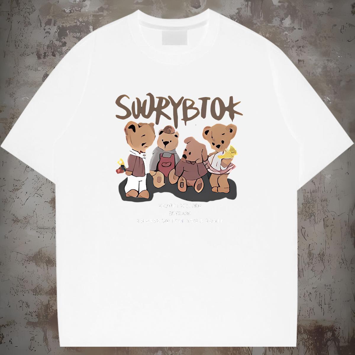 Men T Shirts 230g 100% Cotton bear Daily Outfit O-Neck Short Sleeve Asian Size Tshirts DIY Wholesale Tees