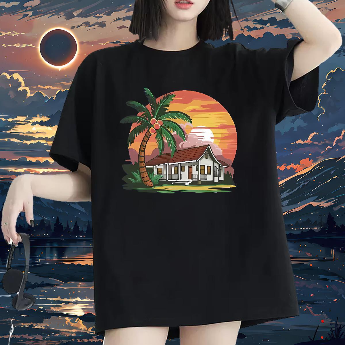 Soft Women T Shirts O-Neck Short Sleeve Couples T Shirts Cartoon Floral Printing beach Summer Casual 230g 100% Cotton 2024 Clothings