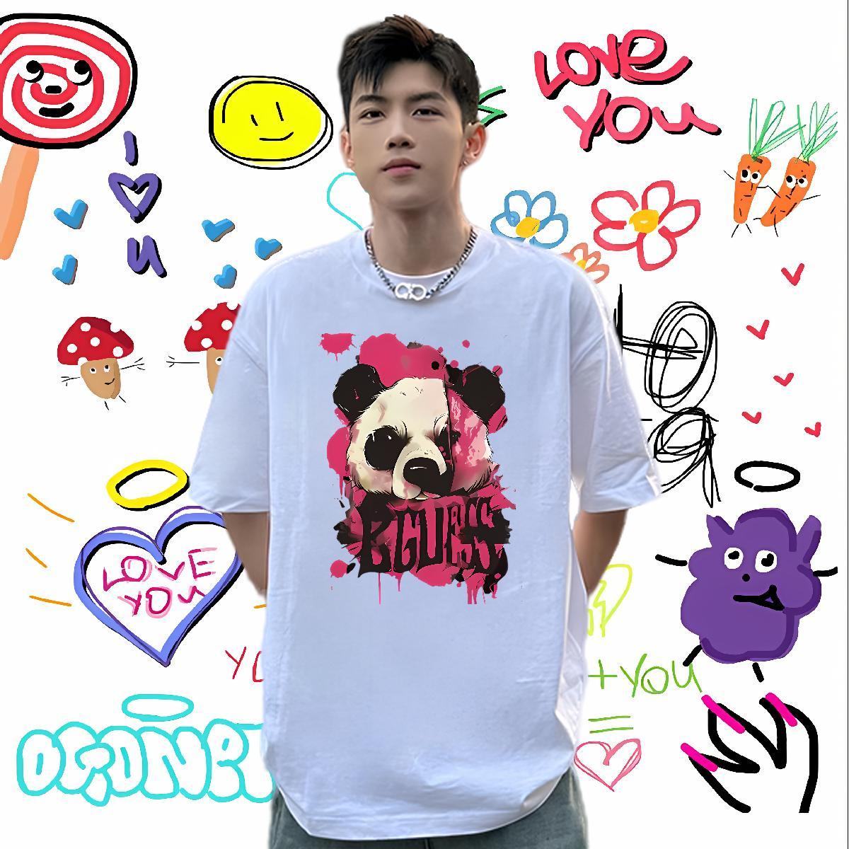 Classic Man T Shirts 100% Cotton 230g panda Casual Beach Tops Tees Breathable Short Sleeve Wholesale Tshirts Black White