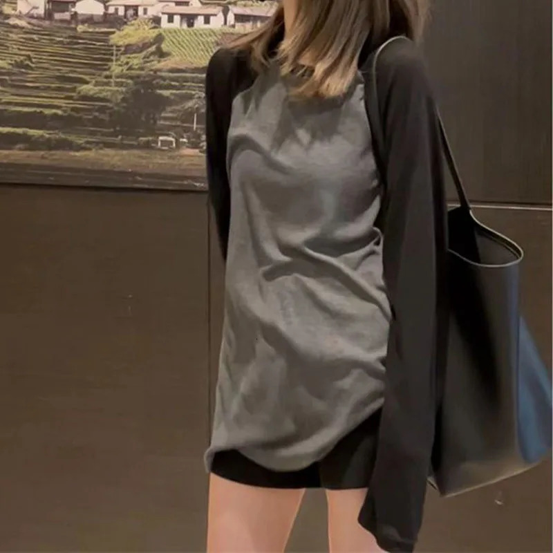 Women Clothing Fashion Casual O-neck Long Sleeve T-shirt Spring Autumn Pure Cotton Loose Pullover Lady Thin Patchwork Top Tee 240806