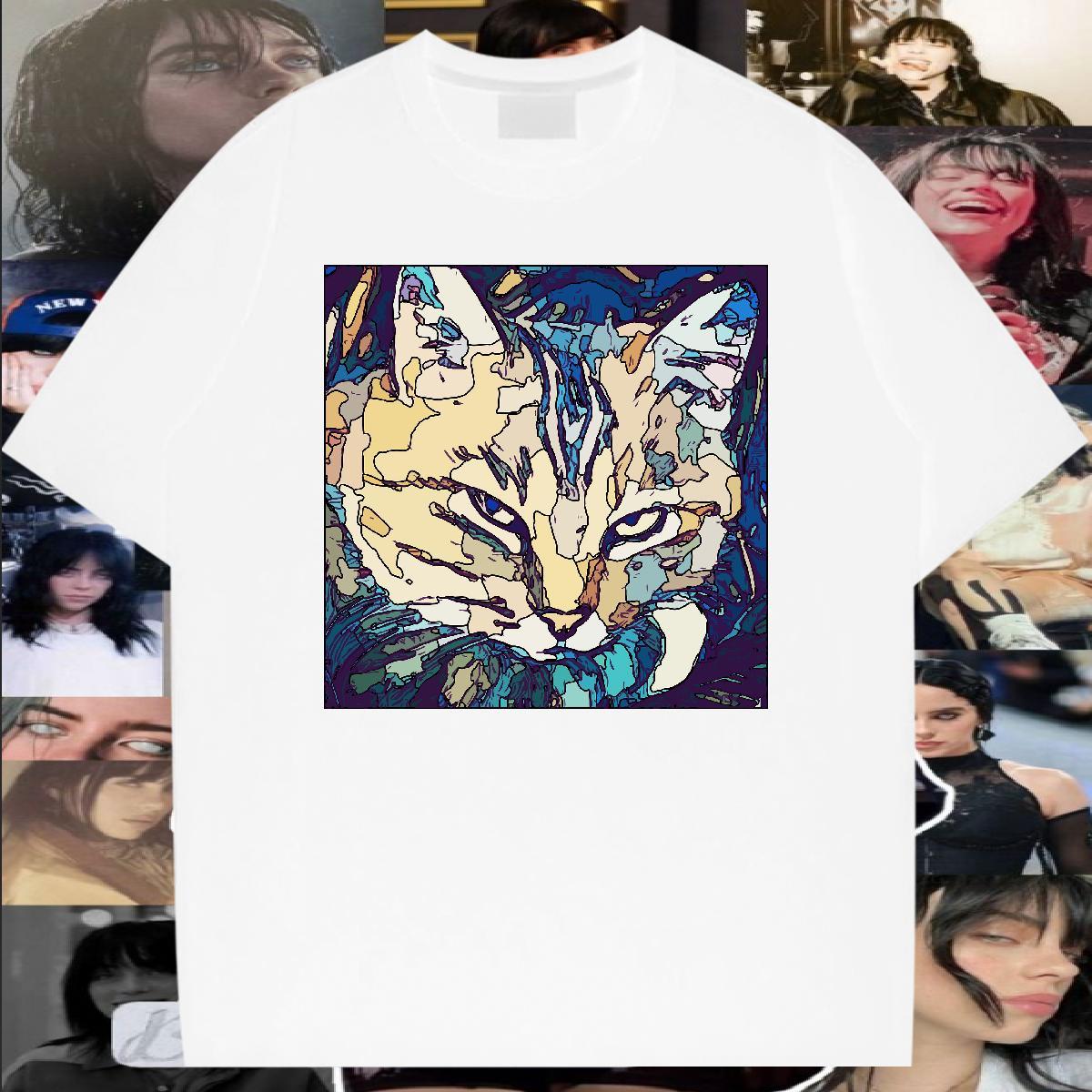 Fashion Designer T Shirts Men 230g Pure Cotton cat Daily Wear Top Tees O Neck Short Sleeves Cool Design Mens Tshirts Cartoon Print