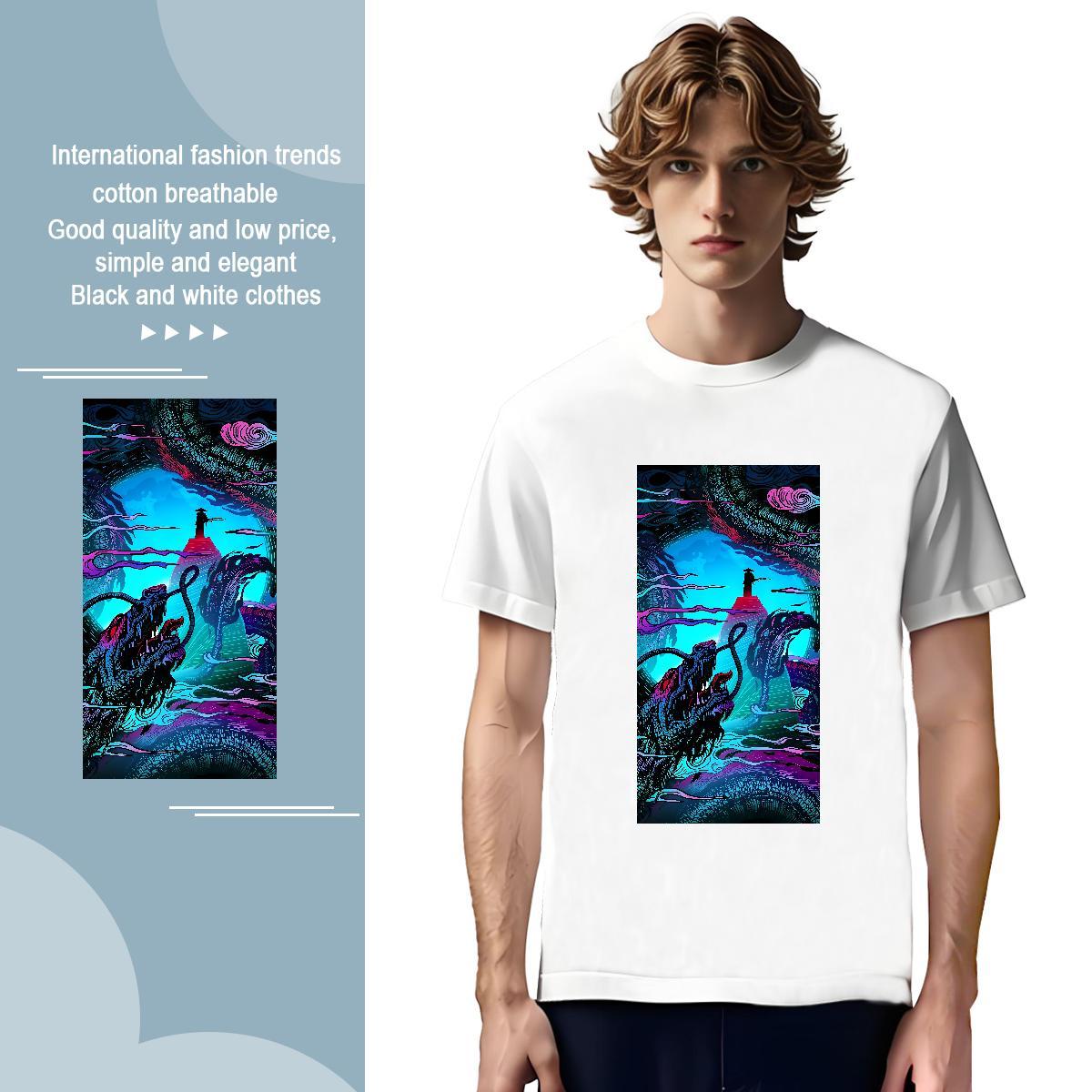 T-Shirts for Men 230g 100% Cotton dragon Hip Hop Breathable Short Sleeve Plus Size Custom Men Tops Tees Brand Classic Tees Shirts