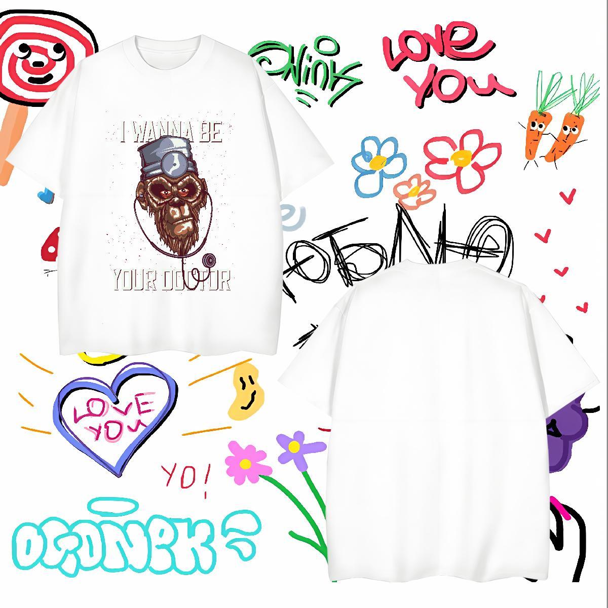 Fashion Design Mens T Shirts 230g Pure Cotton chimpanzee Daily Wear Tops Shirt Crew Neck Breathable Soft Tshirt for Man Woman White Plus Size