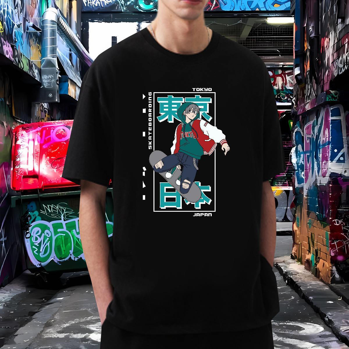 T Shirt For Man 230g Pure Cotton caricature Beach Crew Neck Breathable Cartoon Print Men Tshirts 2024 Unisex Clothings