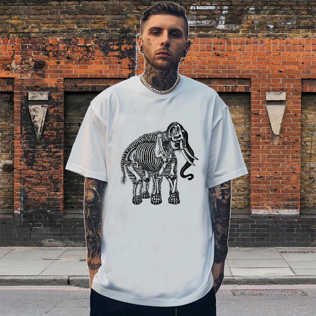 Loose Couples T Shirts 230g 100% Cotton Elephant Men T Shirts Hip Hop Street Breathable Crew Neck DIY Anime 2024 New Tops