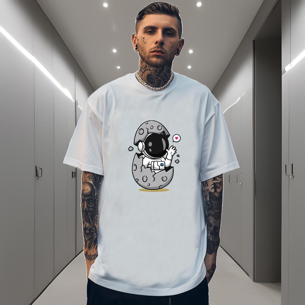 T Shirt For Man 230g Cotton cosmonaut Sports Casual O Neck Short Sleeves DIY Logo Oversized Tshirts Fashion Popular Tops Tees