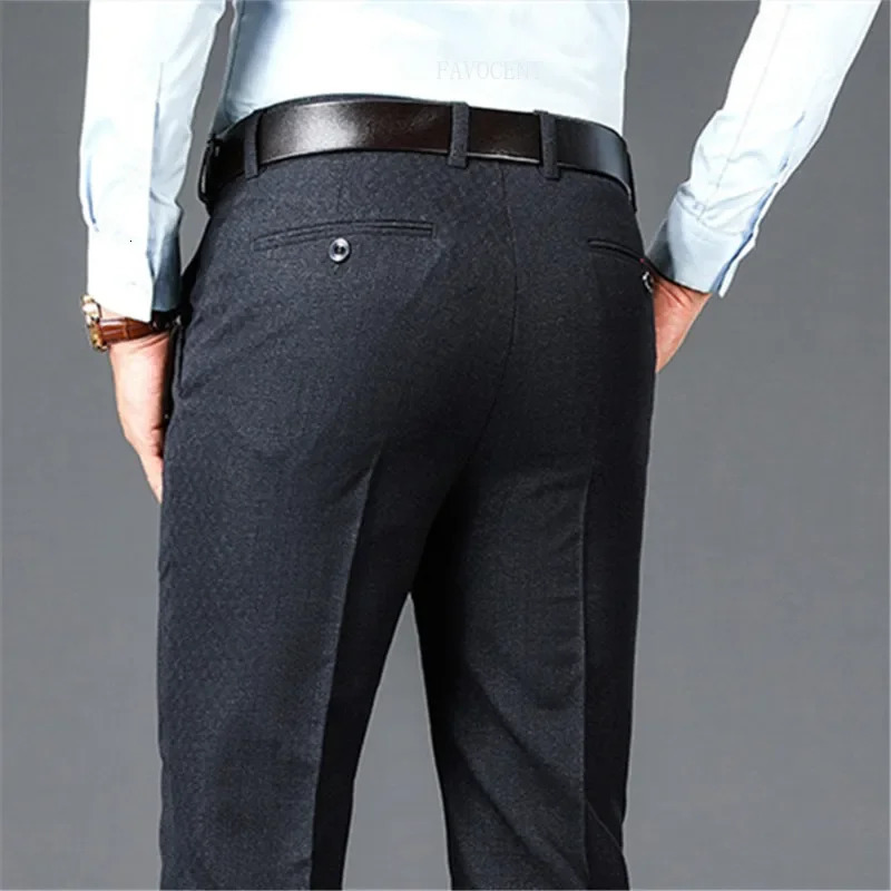 Business Casual Suit Pants Men Solid High Waist Straight Office Formal Trousers Mens Classic Style Long Plus Size 240806