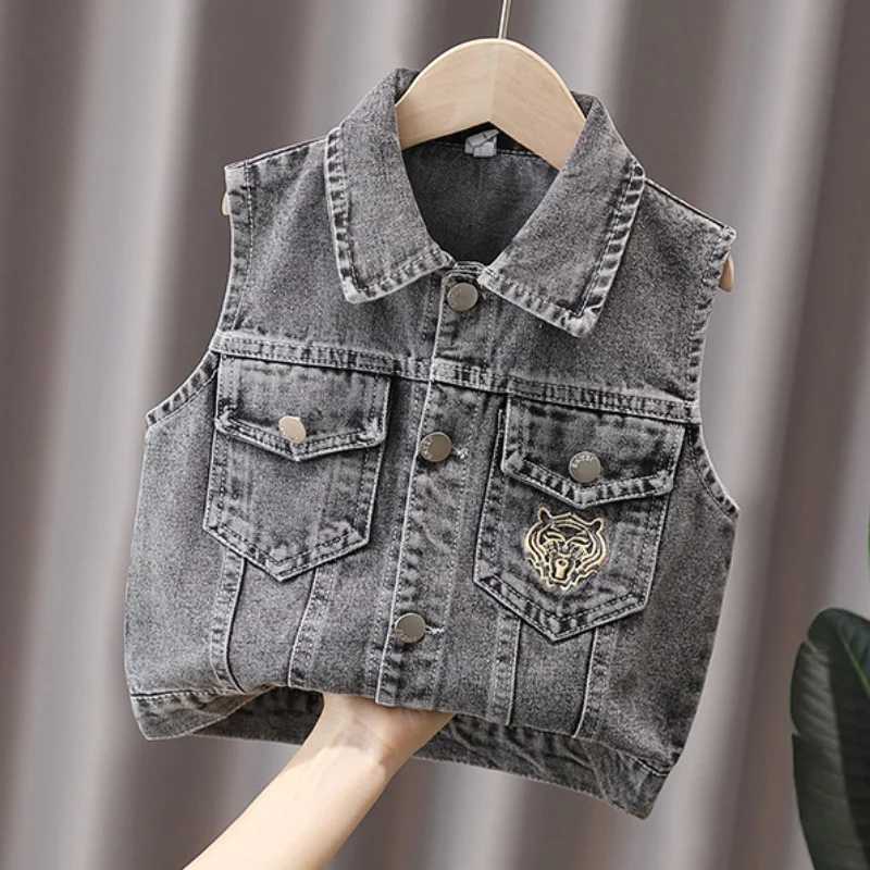 Boys and Girls Fashion Glasses Leopard Head Printed Collar Cowboy Tank Top Spring and Autumn Edition Display Tank TopW240724