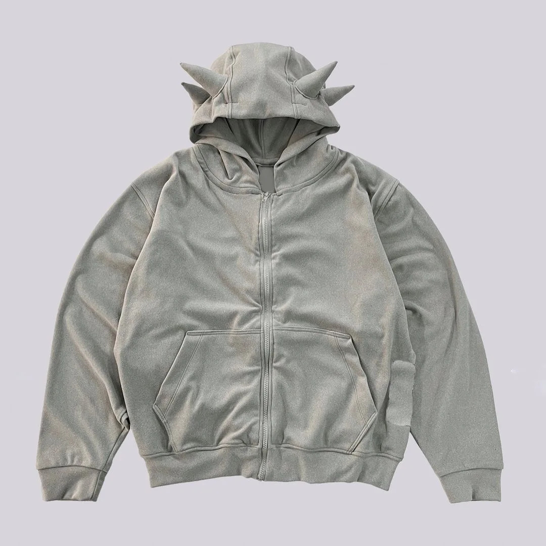 Y2k Pullover Devil Horn Long Sleeved Hoodie Sweater Vintage Streetwear Hip Hop Rap Trendy Wear High Street Dark Winter Tops 240806