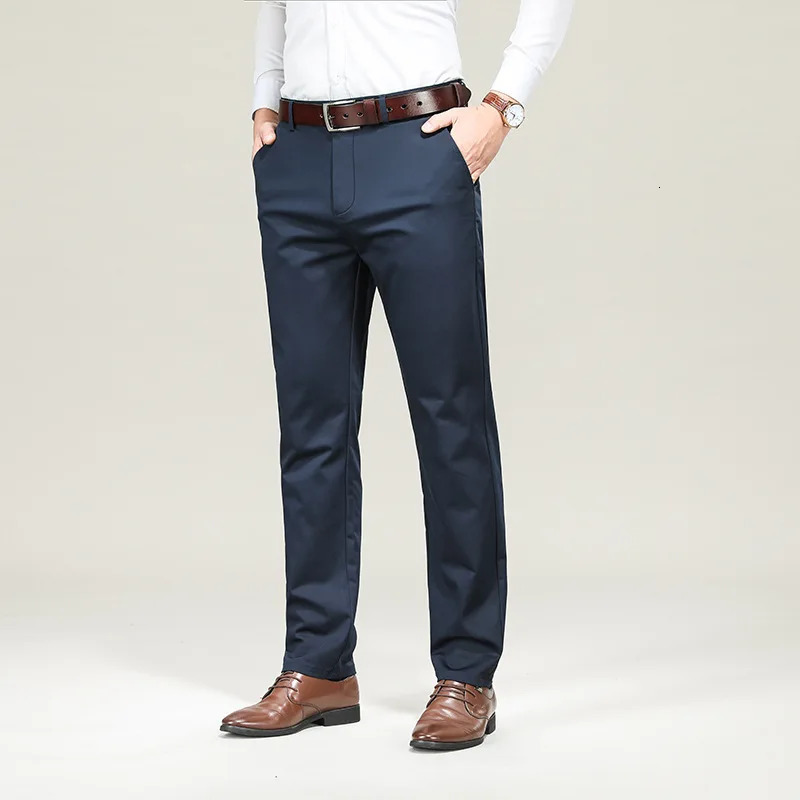 Men Pants Thin Ice Silk Washandwear Elastic Formal Fit Male Drape Plus Size Straight Black Suits Dress Business Office Trouser 240806