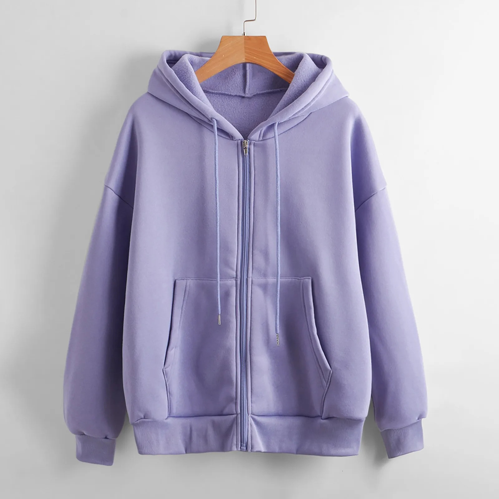 Autumn Women Sweatshirt Hoodies Spring Fashion Casual Cardigan Drawstring Sweatshirts Korean Style Solid Zip Up Hoodies 240812