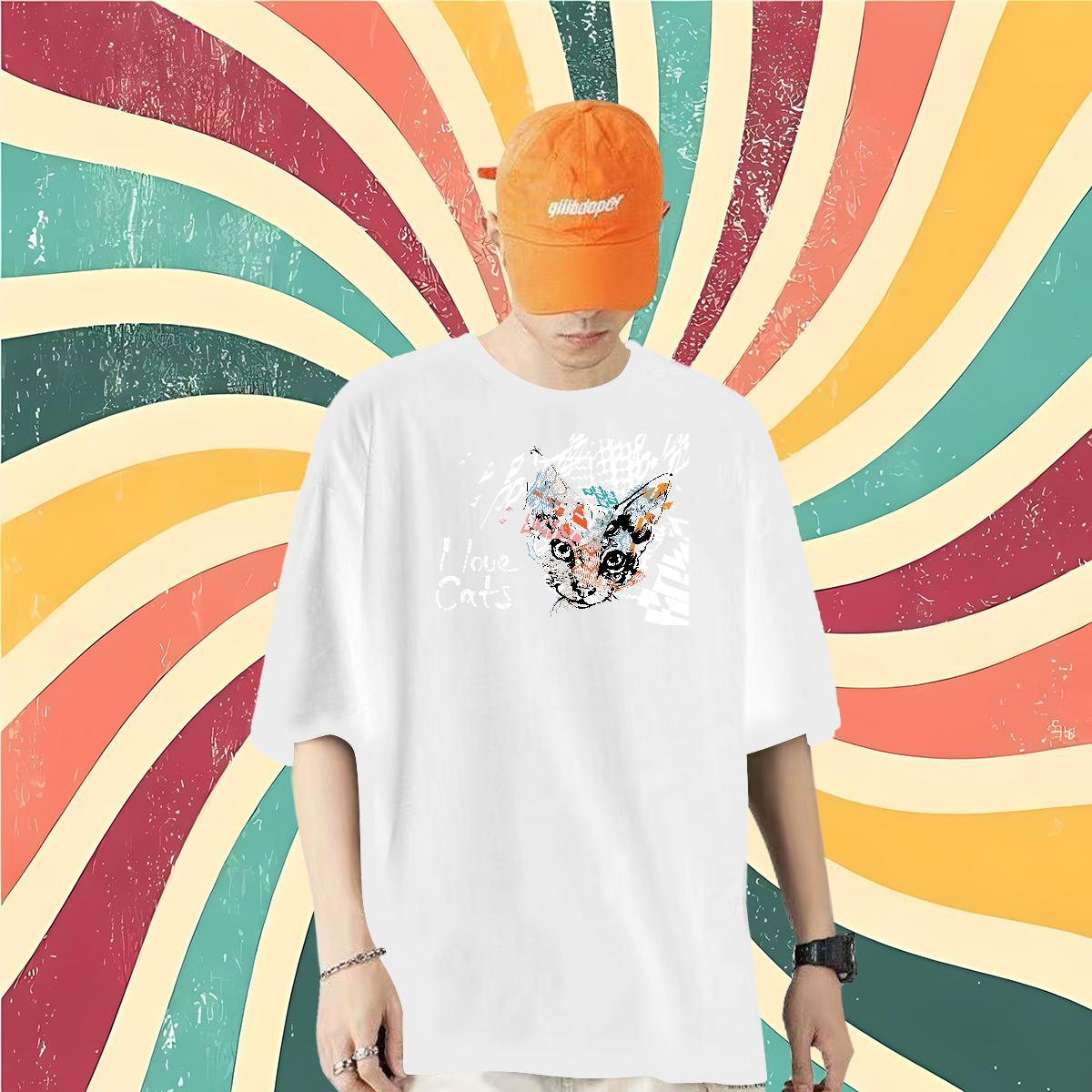 Classic Men T Shirts 230g Pure Cotton cat Sports Casual Tops Tees O Neck Short Sleeves High Quality Men Tops Tees Anime