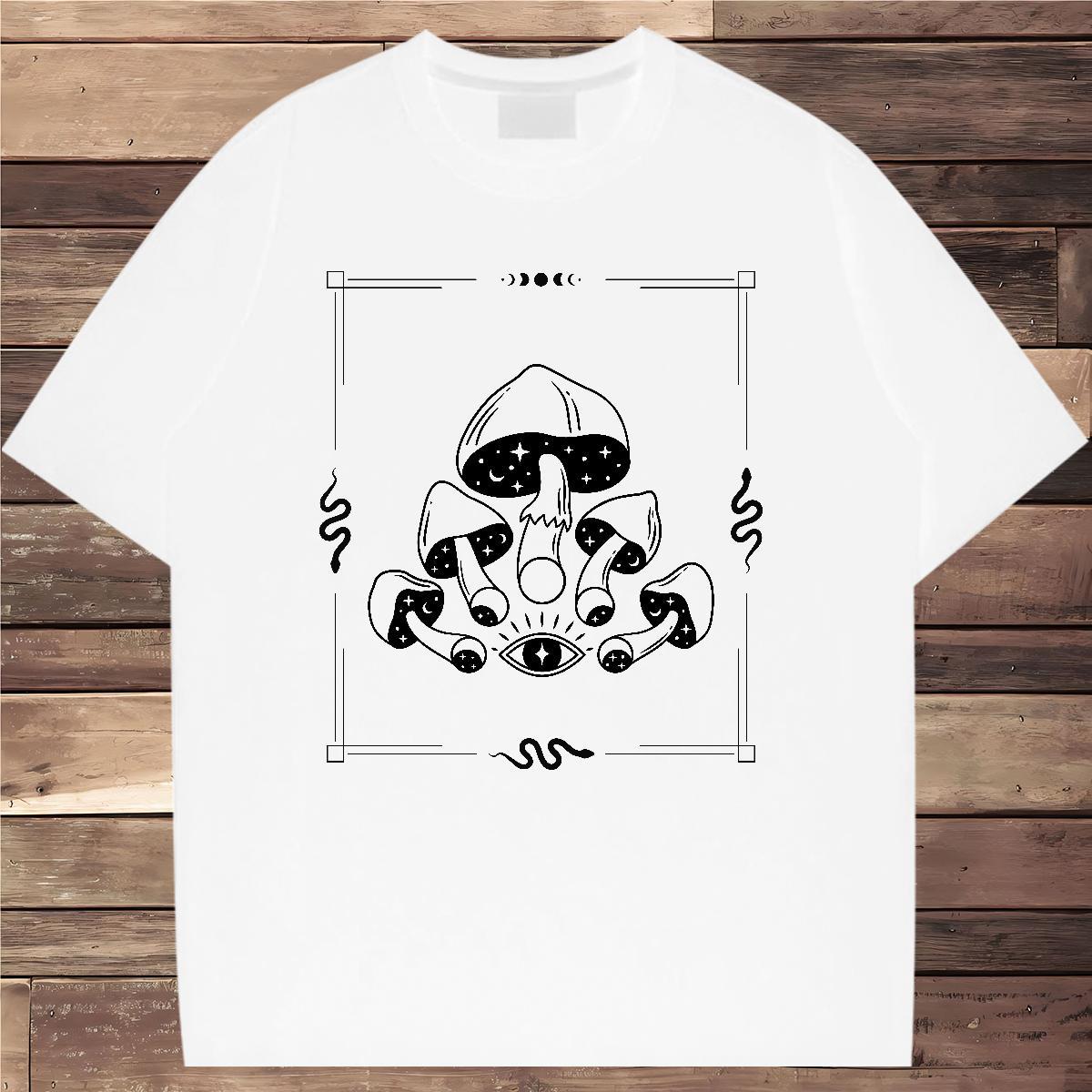 Classic T Shirt For Man 230g 100% Cotton mushroom Casual Daily Wear Tshirts Breathable Short Sleeve Free Shipping Tshirt for Man Woman DIY Printed