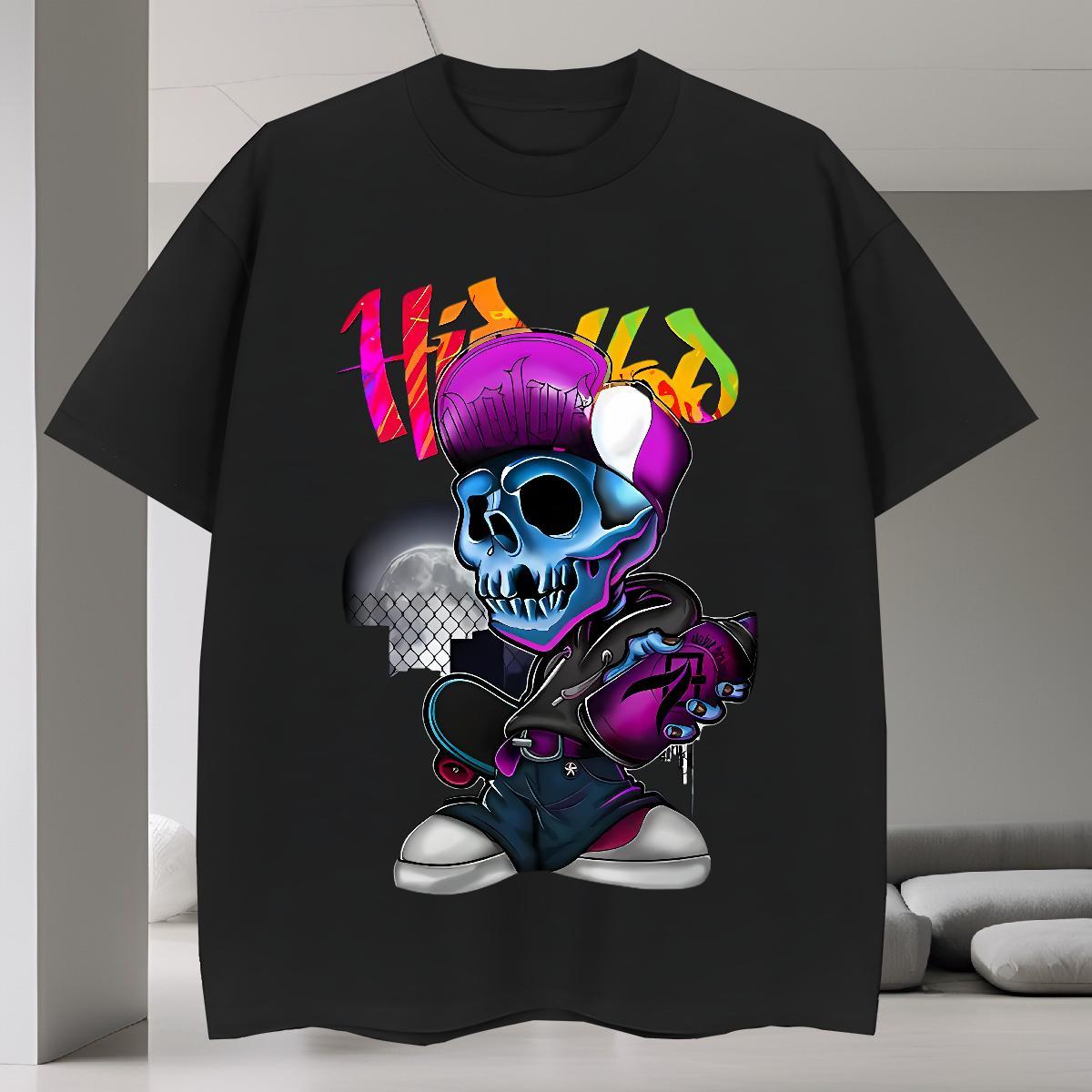 2024 DIY T-Shirts for Men skull Clothings 230g Cotton High Street Hip Hop Comfortable White Plus Size Breathable Men Tees