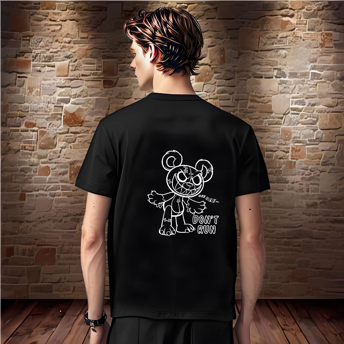 Custom Mens T Shirts 230g Cotton bear Anime Printing Street Tees Shirts Breathable Short Sleeve Loose Fit Men Tops Tees Custom Anime