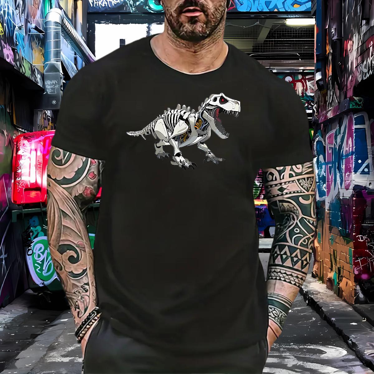 Factory Direct Mens T Shirts 230g Cotton dinosaur Street Casual Tops Tees Crew Neck Cool Men Clothes T-Shirt Black Oversized