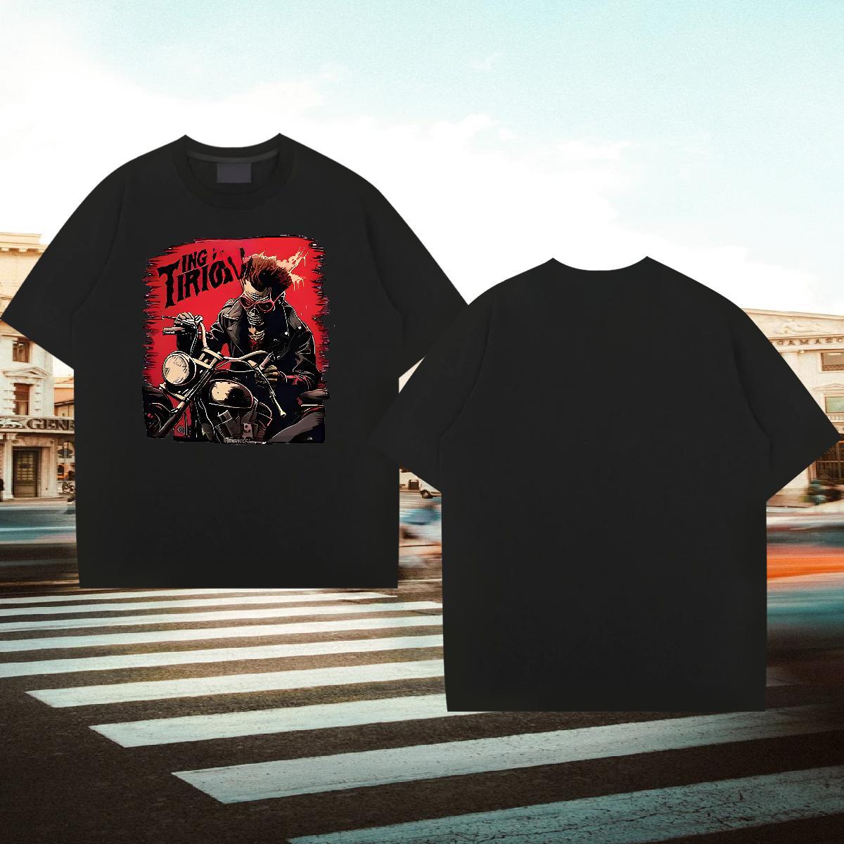 Loose Fit Men Tops Tees 230g Pure Cotton Daily Wear Motorcycle Floral Print Breathable Factory Direct T-Shirts Tee Shirt