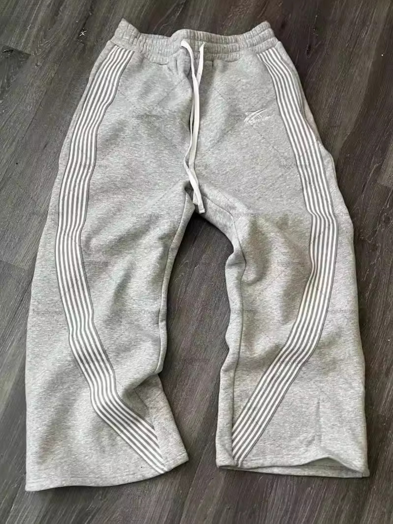 Mens Pants Retro Side Striped Trousers Casual Y2K Summer High Street Drawstring Loose Straight For Men And Women Couples