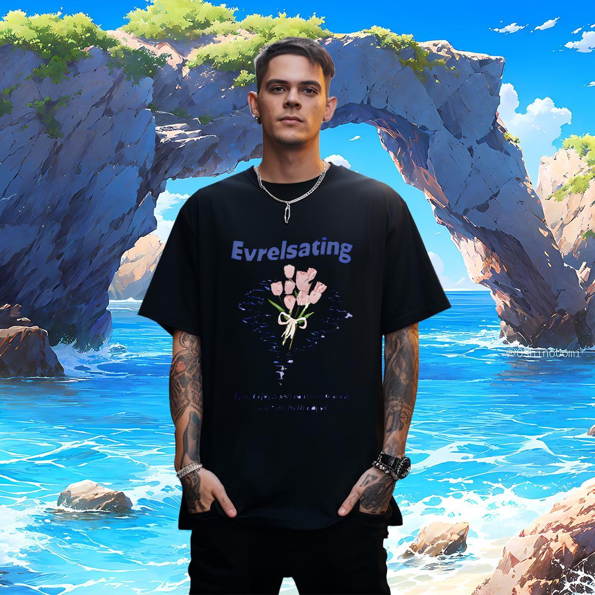 T-Shirts for Men 230g Pure Cotton flower Sports Casual Breathable Short Sleeve Cartoon Printing L-4XL Men Tshirts Custom Loose Fit Tops Tees