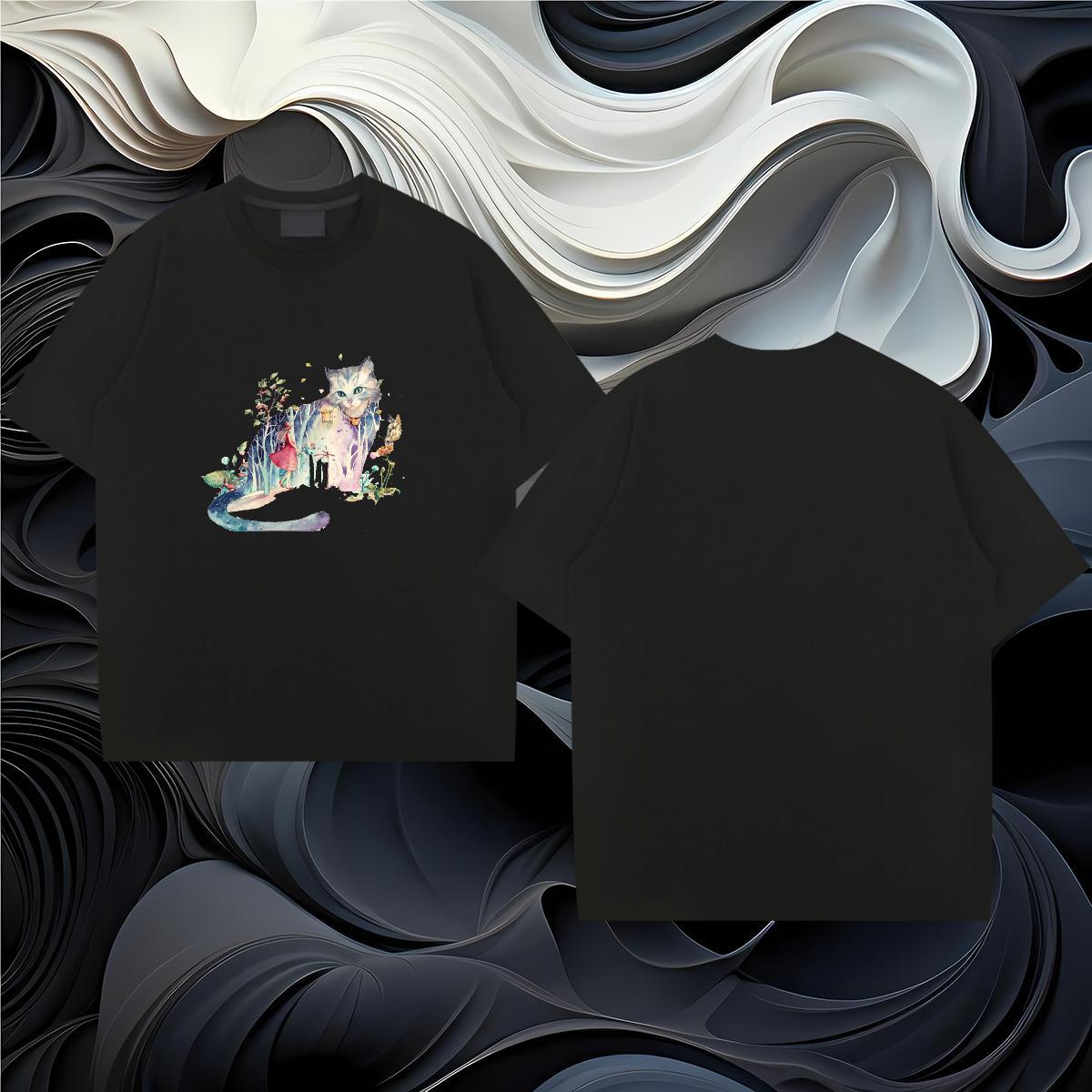 2024 New T-Shirts for Men 230g 100% Cotton cat Beach Tshirts Breathable Crew Neck Classic Couples T Shirts Oversized