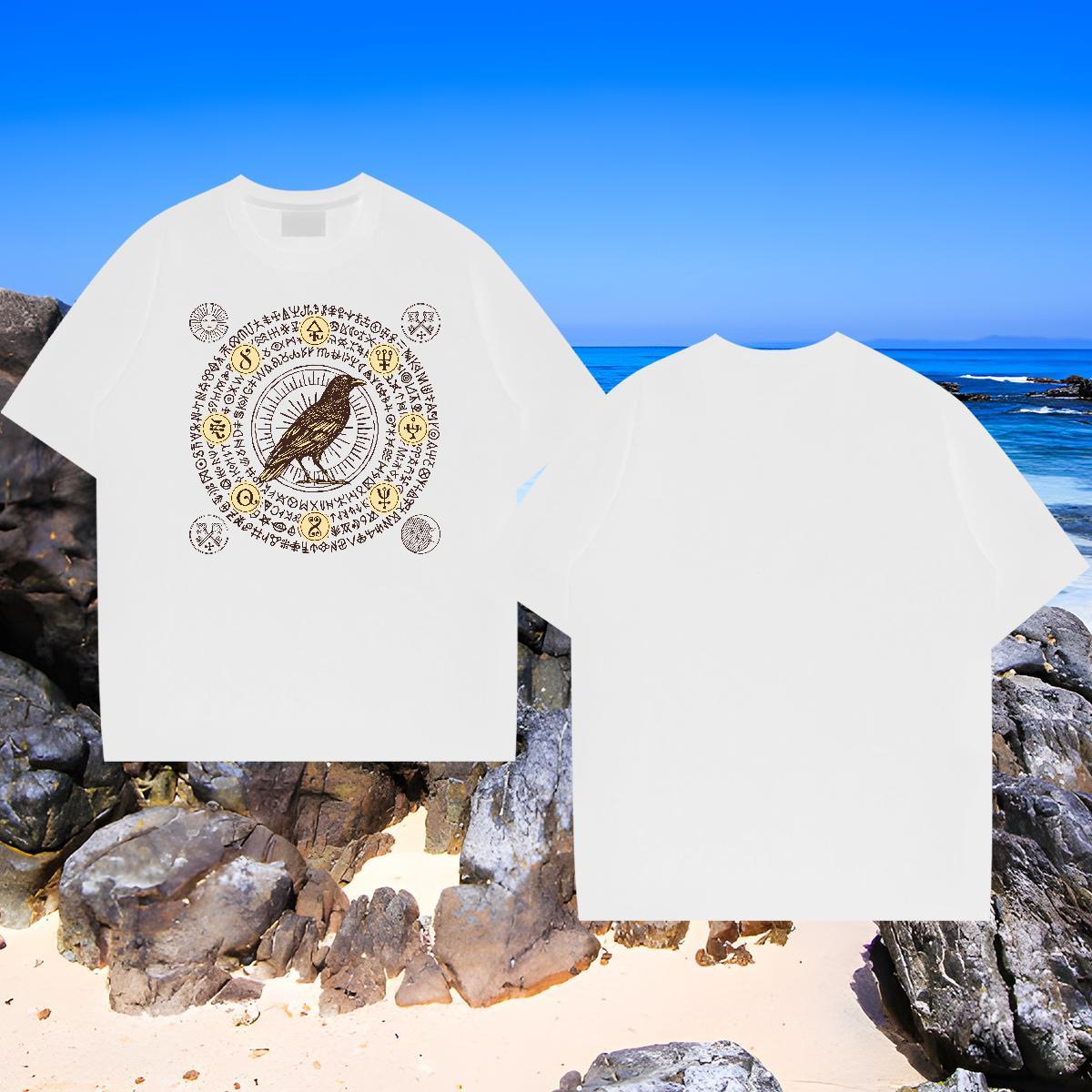 Loose Men Clothes T-Shirt 100% Cotton 230g bird T Shirts Men Street Wear Short Sleeve O-Neck Skull Fashion Designer Tops Shirt