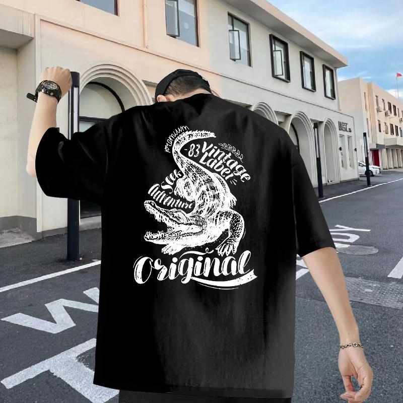 New Mens T Shirts 230g Cotton crocodile Outdoor Tops Tees Breathable Popular Men Tees Custom Print Plus Size