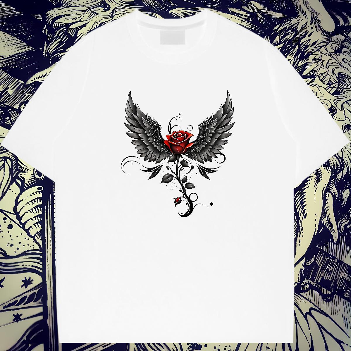 High Quality Men Tshirts 100% Cotton 230g Daily Outfit rose Custom Cartoon O-Neck Short Sleeve Fashion T Shirt For Man Tees