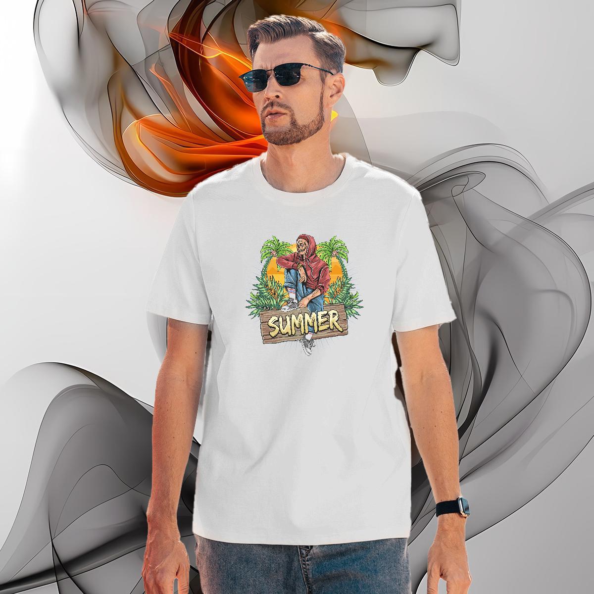 Classic Casual T Shirt For Man 100% Cotton 230g Halloween Daily Outfit Clothings O-Neck Short Sleeve Loose Men Tees Custom Print Plus Size