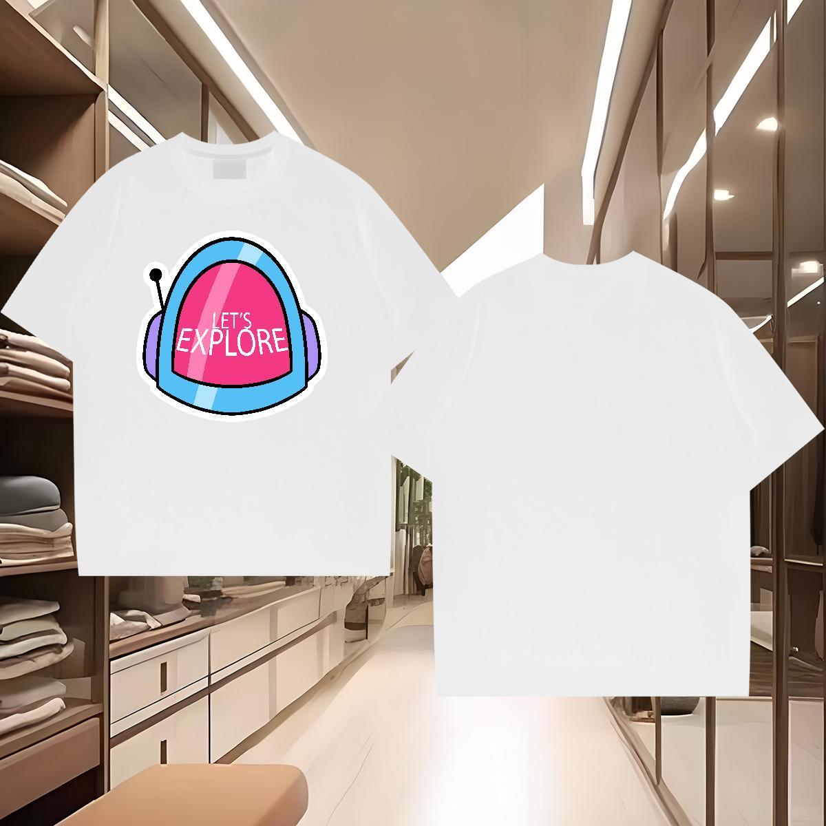 T-Shirts 230g Cotton universe Daily Outfit Round Neck Short Sleeve Floral Print Men Clothes T-Shirt Fashion Comfortable Polos