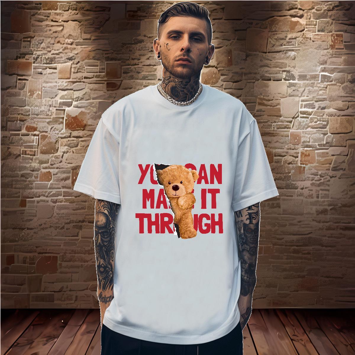 Fashion New T shirt 230g 100% Cotton bear Sports Casual Top Tees Short Sleeve O-Neck Loose Tshirt for Man Woman DIY