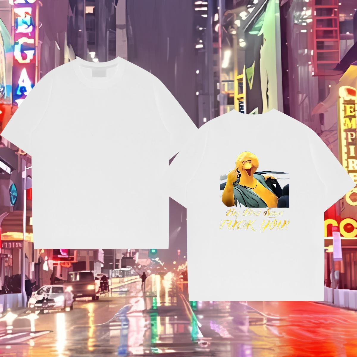 New Mens T Shirts 100% Cotton 230g bird High Street Hip Hop Top Tees Breathable Short Sleeve High Quality Men Tshirts Black Oversized