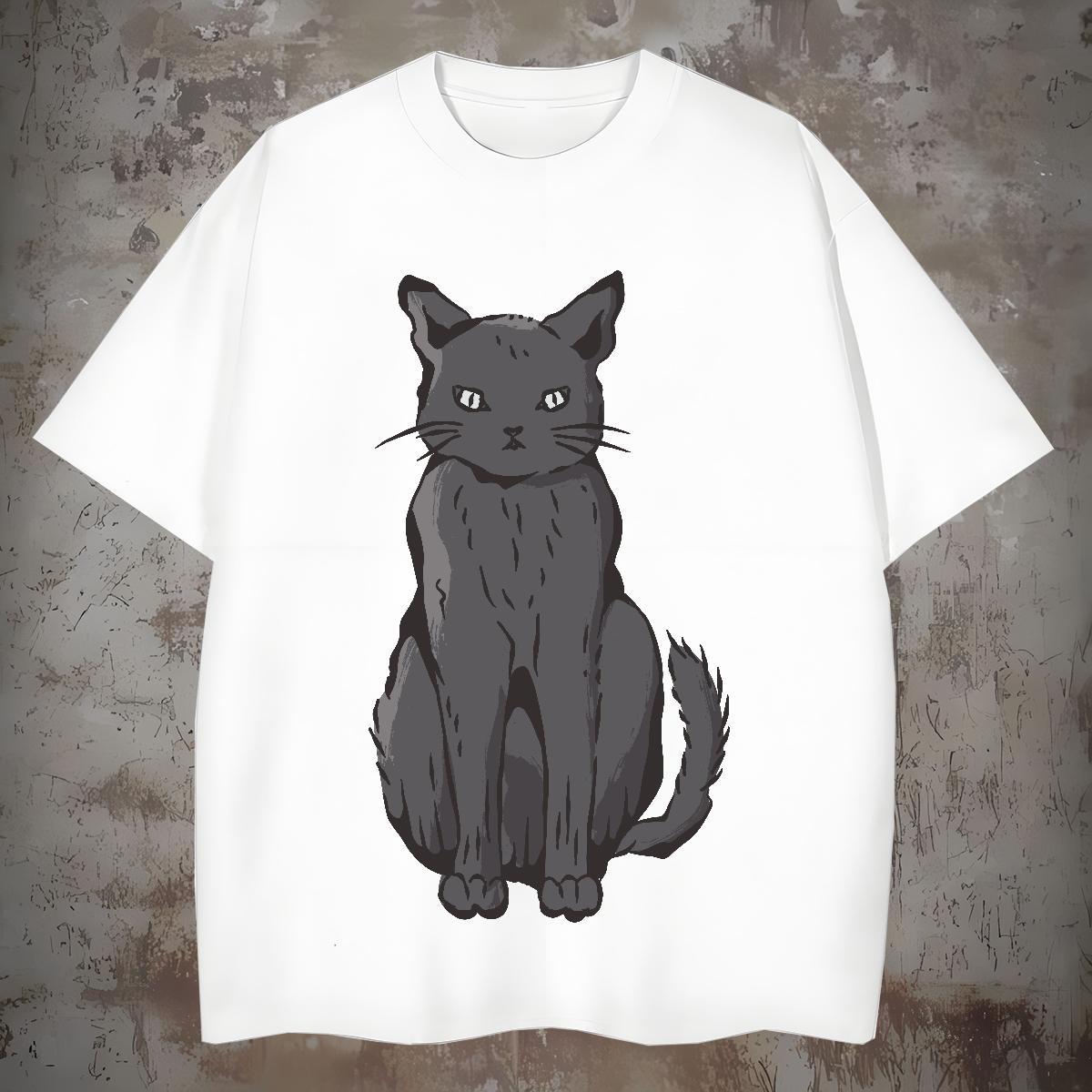Fashion New Mens T Shirts 230g 100% Cotton cat Daily Wear Clothings Breathable Short Sleeve Unisex Tshirt for Man Woman Graphic